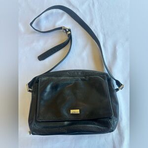 Perlina Black Soft Leather Crossbody Carryall Bag with Silver Accents